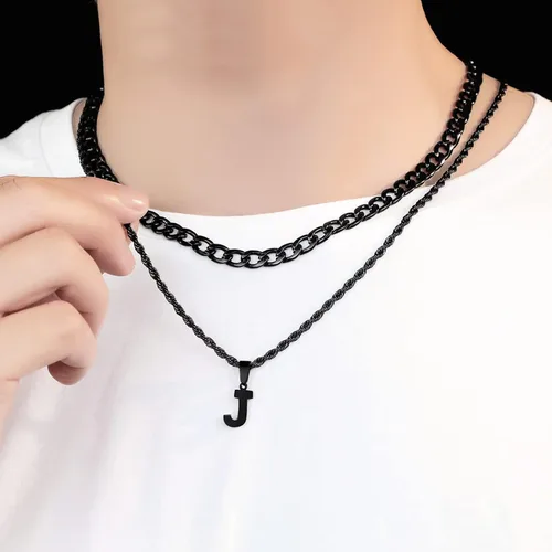 Miniatura 4 de SENRAN Collar con inicial en capas de la A a la Z para hombre, cadena de cuerda torcida de acero inoxidable de 18 a 20 pulgadas, dije de letra