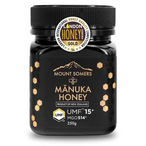 Mount Somers Miel de Manuka Premium MGO 514+ / UMF 15+ 100% pura miel de Manuka de Nueva Zelanda – Superalimento natural genuino – Certificado UMF y