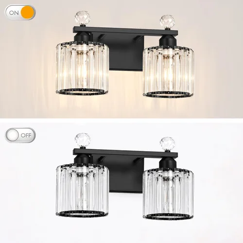Miniatura 5 de Lxybcce Moderna lámpara de tocador de baño de cristal, 14 pulgadas, 2 luces, accesorios de luz negra sobre el espejo, fácil instalación e