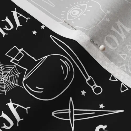 Miniatura 5 de Spoonflower Tela – Ouija, Halloween, octubre, otoño, negro, blanco, espeluznante, fantasma, calabaza impresa en tela de algodón de la firma