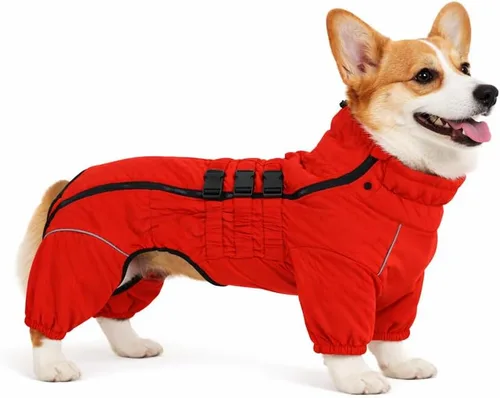 Miniatura 11 de Abrigo cálido para perros de doble capa, chaleco para perros, 4 patas cubiertas, resistente al viento, impermeable, reflectante, gris XS - L