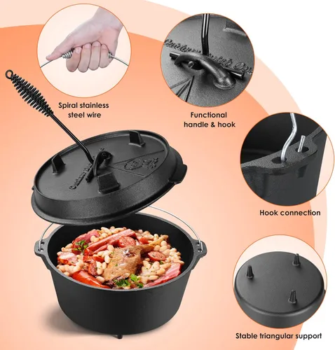 Miniatura 3 de LIFERUN Olla de horno holandés con tapa, horno holandés de hierro fundido de 13.2 cuartos de galón, con mango y soporte de elevador de tapa