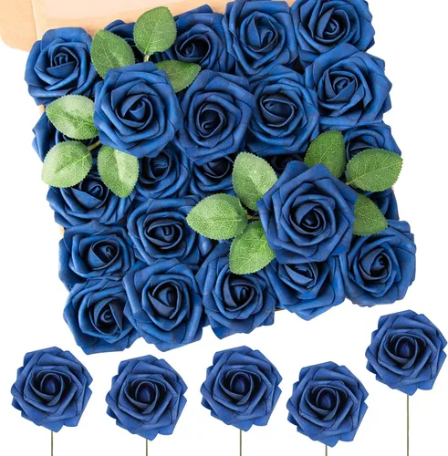 Miniatura 32 de N&T NIETING 25 unidades de flores artificiales, Rosas de espuma artificial de sensación real al tacto, decoración para boda, dama de honor, ramo