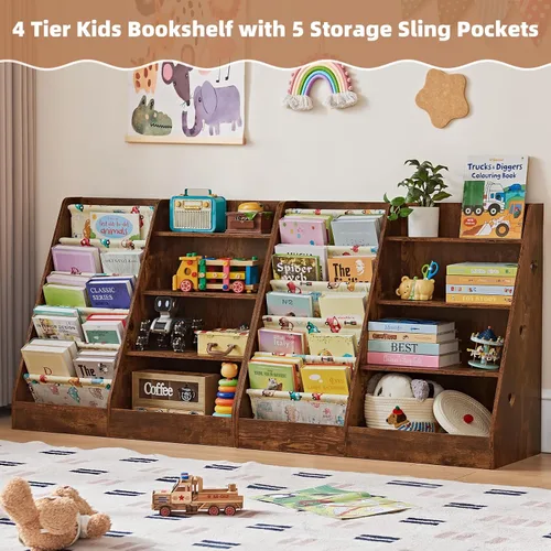 Miniatura 4 de Lerliuo Estantería y Organizador de Almacenamiento para Niños de 4 Niveles, Estantería Inclinada de Cinco Capas para Niños, Estante de Libros