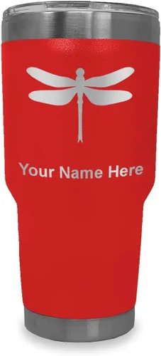 Miniatura 26 de LaserGram Vaso aislado al vacío de 20 onzas, libélula, grabado personalizado incluido (negro)