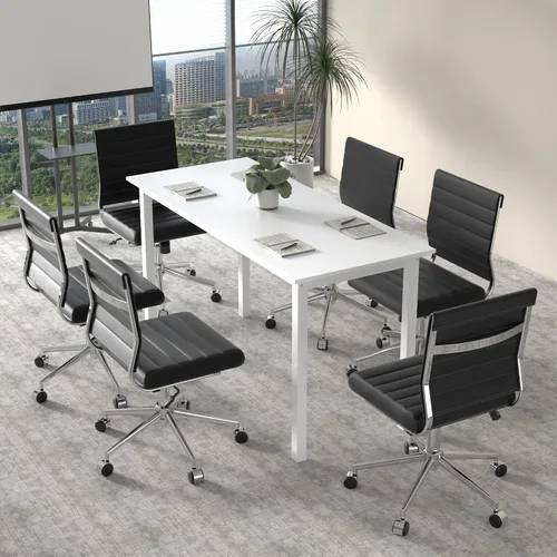 Miniatura 2 de Okeysen Silla de escritorio de oficina sin brazos, Silla giratoria ergonómica de sala de conferencias con respaldo medio, altura ajustable, silla