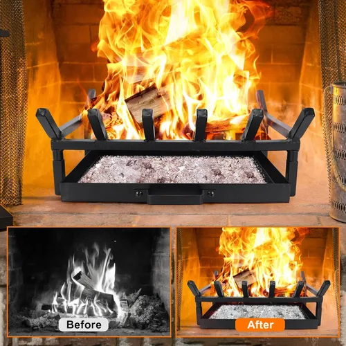 Miniatura 6 de Rejilla de Chimenea de 17 Pulgadas con Bandeja de Ceniza para Chimenea, Soporte de Troncos de Chimenea, Rejillas de Chimenea de Fácil Montaje