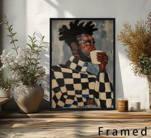 Miniatura 6 de Arte de pared enmarcado en lienzo afroamericano negro y blanco, personas abstractas, pintura, imágenes, decoración de pared, moda, moderno, hombre