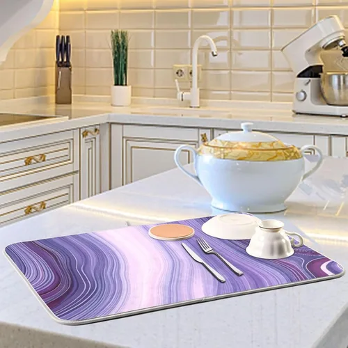 Miniatura 6 de Hermosa alfombra de secado de platos con textura de mármol morado para encimera de cocina, 18 x 24 pulgadas, almohadilla de secado de microfibra