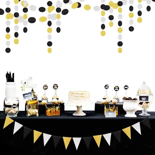 Miniatura 3 de Decoraciones de fiesta plateadas, negras y doradas, 2 banderines de papel para hombres, cumpleaños, Año Nuevo, jubilación, graduación, aniversario