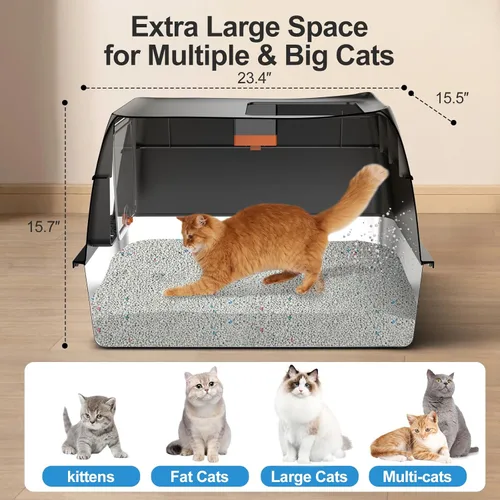 Miniatura 2 de Caja de arena de acero inoxidable con tapa, caja de arena para gatos de entrada frontal y salida superior, caja de metal cerrada extragrande