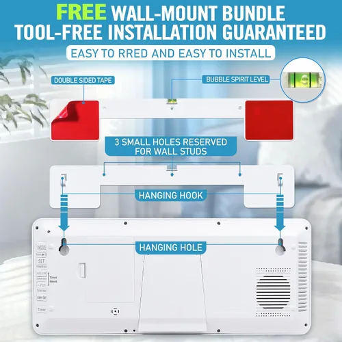 Miniatura 5 de Reloj de pared digital grande de 14.2 pulgadas, funciona con pilas, reloj digital con pantalla grande con día, fecha y temperatura, reloj de pared