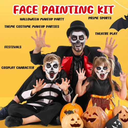 Miniatura 6 de Kit de pintura facial para niños, 20 pinturas a base de agua, no tóxicas, para piel sensible, 100 plantillas, 3 brillos 2 tizas para el cabello, 2
