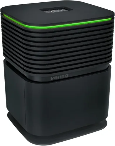 AP735 AeroStyle - Purificador de aire compacto en negro con control de voz y aplicación, filtración triple para espacios de hasta 800 pies