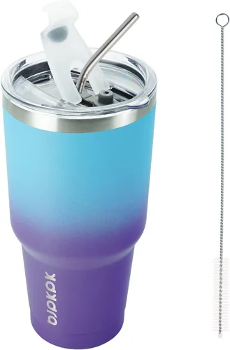 Miniatura 31 de BJPKPK - Vaso de 30 onzas con tapa y pajilla, de acero inoxidable con aislamiento de doble pared al vacío, color azul marino A-Azul Marino-30oz