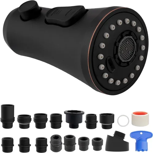 Miniatura 13 de Hibbent Cabezal pulverizador extraíble, boquilla rociadora de 3 funciones certificada por NSF/ANSI/CAN 61 y CUPC, 15 adaptadores, repuesto de Bronce