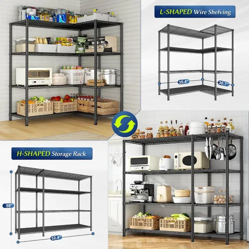 Miniatura 4 de Romorgniz - Estantes de almacenamiento, 1120 cargas resistentes y en forma de L, para cocina 4 Tier shelf 52.4" W,Waterproof &