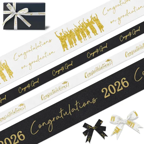 Miniatura 7 de Estivaux 4 rollos de cintas de graduación 2026 de 1 pulgada y 3/8 pulgadas de ancho, cinta de grogrén de clase de 2026, cintas de felicitaciones