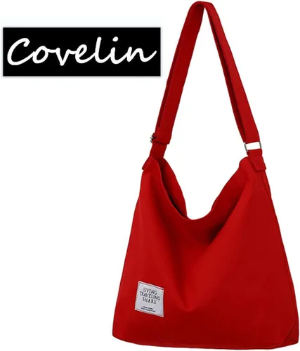 Miniatura 31 de Covelin - Bolsa de hombro informal de lona para mujer, estilo bohemio y retro, bolsa de mano, bolso cruzado, tamaño grande