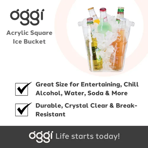 Miniatura 7 de OGGI Cubo de Hielo Cuadrado de Acrílico - Enfriador de Bebidas Transparente con Asas, Enfriador de Vinos, Enfriador de Cervezas, Cubos de Bebidas