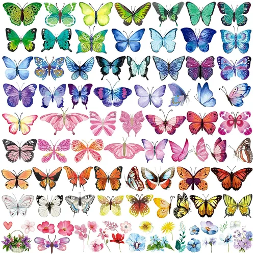 Tatuajes de mariposa para niños y mujeres, 100 calcomanías temporales de mariposa coloridas e impermeables para recuerdos de fiesta, regalos,