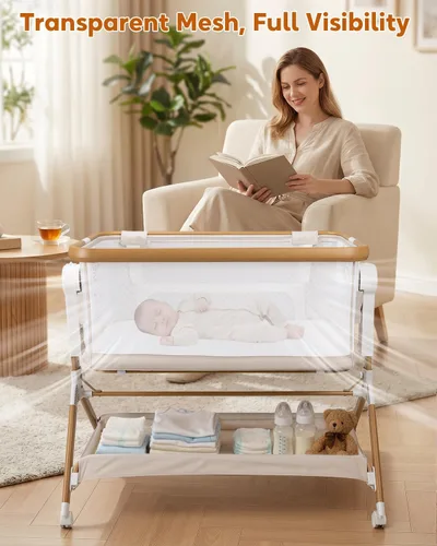 Miniatura 4 de suihuooo Bassient para bebé con ruedas y almacenamiento, cuna mecedora para bebé, cama de noche