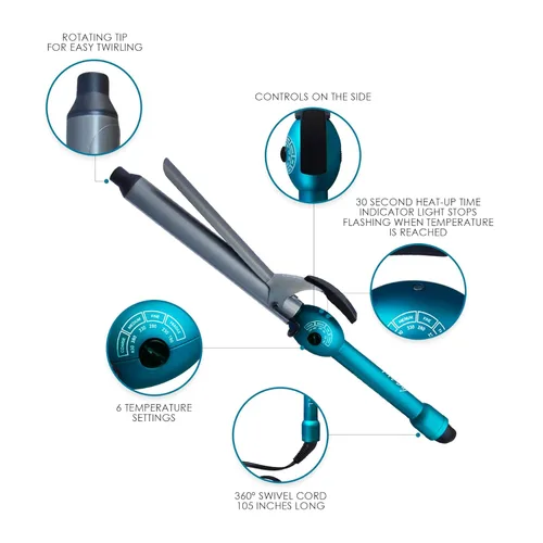 Miniatura 2 de Mr Big Curling Iron, Junior con barril de 8 pulgadas, rizadores de estilo XL más largos para cabello largo, cerámica triple plateada, rizos