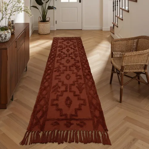 Miniatura 9 de Uphome Alfombra bohemia para pasillo de 2 x 6 pies, color beige, de algodón, lavable, con borlas, tejida a mano, alfombra de pasillo occidental