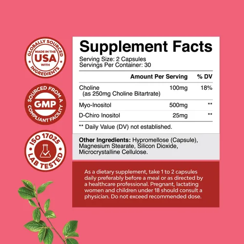 Miniatura 7 de Suplemento de mio-inositol y D-Chiro inositol para mujeres, suplemento de colina para regular el ciclo menstrual, la fertilidad y el equilibrio
