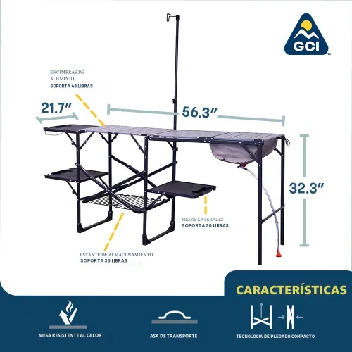 Miniatura 2 de GCI OUTDOOR Master Cook Station Mesa de cocina plegable portátil con fregadero de carcasa blanda, superficie de mesa resistente al calor y poste