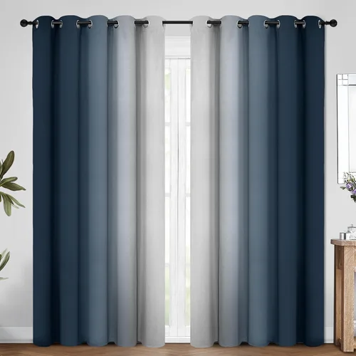 Miniatura 89 de COSVIYA Cortinas 100% Opacas Azul Degradado con Lazos Ajustables para Cocina Aislamiento Térmico Oscurecimiento de Habitación Cenefa con Bolsillo