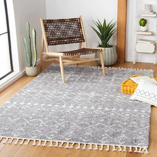 Miniatura 25 de SAFAVIEH Berber Fringe Shag Collection - Alfombra decorativa de 2 pies 2 pulgadas x 4 pies, color crema y gris oscuro, diseño que no desprende