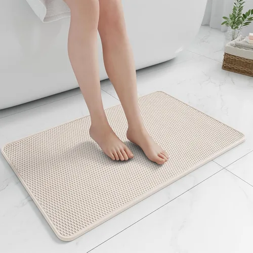 Miniatura 9 de RUERYA Alfombras de baño antideslizantes y lavables, tapetes de baño de goma para baño, secado rápido, súper absorbentes, ultrafinos, pequeños Gris
