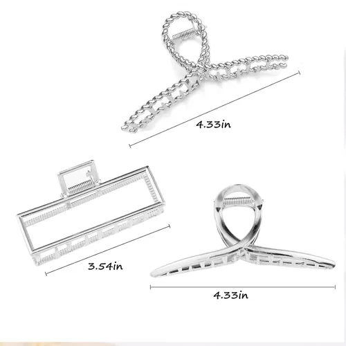 Miniatura 2 de Mehayi 3 PCS Pinzas de Garra de Metal Grandes para Cabello Grueso y Pesado, Pinzas de Cabello Grandes Antideslizantes Tipo Barrette con Mordaza