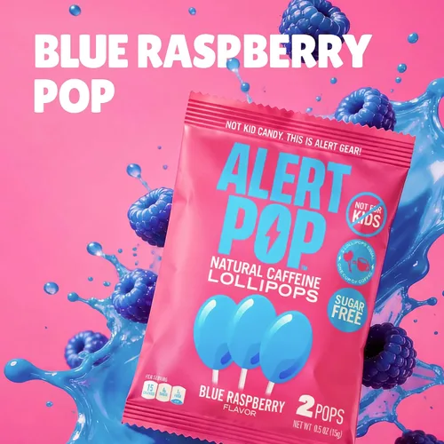 Miniatura 4 de Alertpop - Paletas de cafeína natural, caramelo sin azúcar de frambuesa azul con cafeína natural, sin derretimiento, sin derrames, para llevar, sin