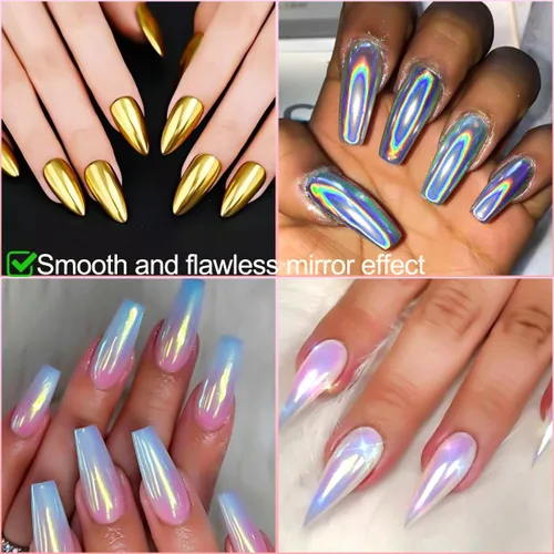 Miniatura 2 de Polvo de uñas holográfico dorado cromado para uñas de gel, pigmento iridiscente Aurora sirena, kit de polvo mágico de perla blanca con purpurina