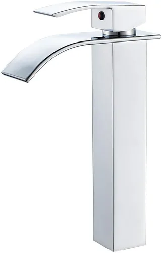 VOTON Grifo de Fregadero de Recipiente Cromado Moderno Alto Cascada Grifo de Lavabo de Baño de Una Sola Manija Grifo de Baño de 1 Orificio Grifo de