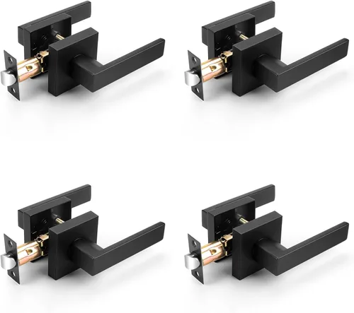 Miniatura 157 de Probrico Paquete de 4 manijas de puerta simuladas en negro mate, manijas interiores que no giran, manijas reversibles resistentes para interiores