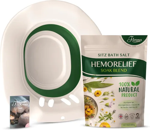 Fivona Kit de baño 2 en 1 sobre el asiento del inodoro con mezcla de sal de Epsom con aceites esenciales para hemorroides y cuidado posparto, ideal