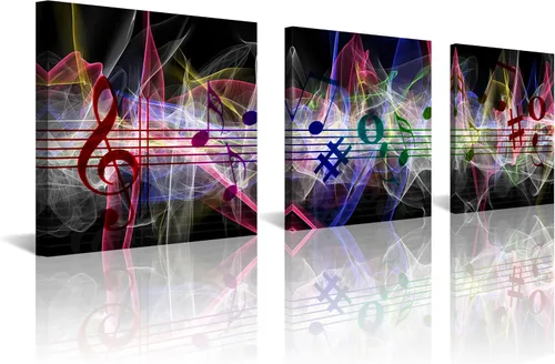 Miniatura 11 de 3 piezas de lienzo musical para pared, impresiones de notas musicales abstractas, coloridas ilustraciones de ondas sonoras, claves agudas