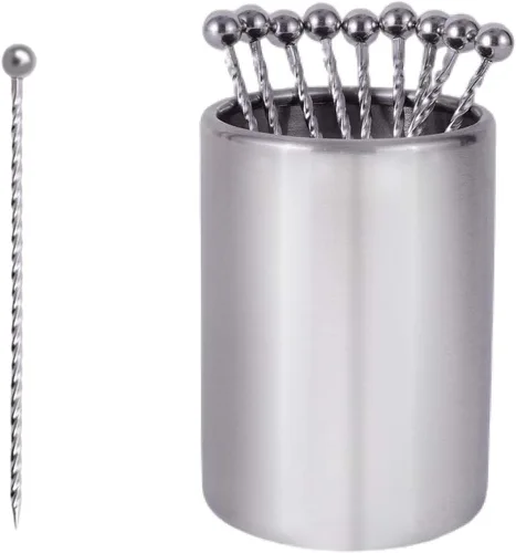 Miniatura 15 de Lexenic Juego de 12 púas de cóctel de metal de 4.3 pulgadas + kit de soporte, juego de pinchos reutilizables de acero inoxidable 304 prémium para 1