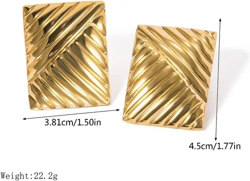Miniatura 2 de Delicados aretes grandes rectangulares con textura gruesa para mujer, estilo vintage, de acero inoxidable, diseño geométrico, diseño único, joyería