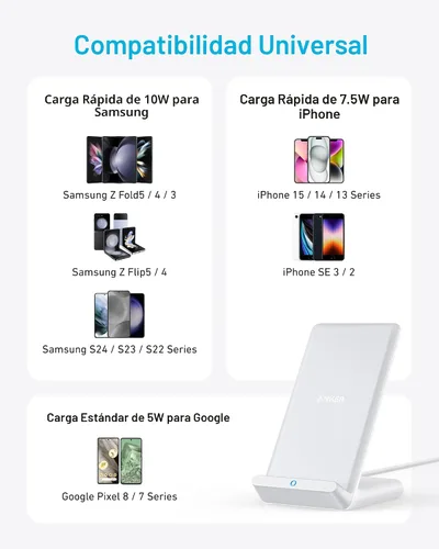 Miniatura 3 de Anker Cargador inalámbrico 313 (soporte), certificado Qi para iPhone 17/17 Pro/17 Pro Max/16/15/14/13, carga rápida de 10W para Galaxy S23 S22 S21