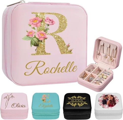 Miniatura 19 de Joyero de viaje personalizado para mujer, foto personalizada, nombre, logotipo, joyero, regalo de dama de honor, boda, cumpleaños
