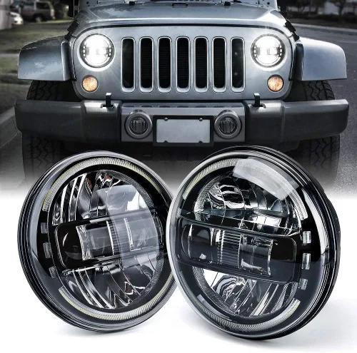 Xprite Faros LED redondos de 7" compatibles con Jeep Wrangler JK JKU LJ CJ TJ 1997-2018, Hummer H1 H2, faros con anillo de halo aprobados por DOT,