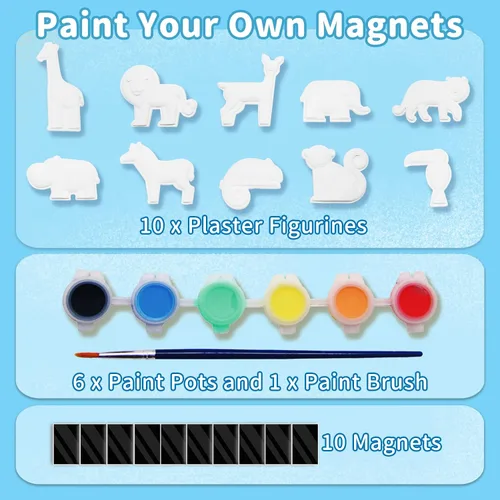 Miniatura 2 de Funto Kit de pintura de animales para niños, pinta tus propias figuras con imán, juego de manualidades de 27 piezas, cerámica para pintar, proyectos