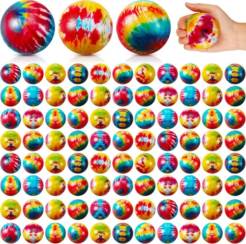 Miniatura 8 de Wettarn 120 bolas de estrés para fiesta, teñido anudado, a granel, hippie, colorido, bola de alivio de la ansiedad, juguete para el ejercicio