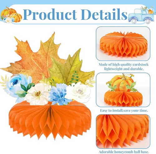 Miniatura 4 de 12 piezas de decoración de calabaza pequeña para baby shower, centros de mesa de calabaza de otoño, nido de abeja, A Little Pumpkin is On The Way