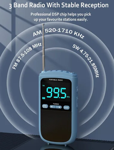 Radio AM/FM/SW portátil con la mejor recepción, Walkman de 900 mAh con pantalla LCD, auriculares, radio de bolsillo, batería recargable,