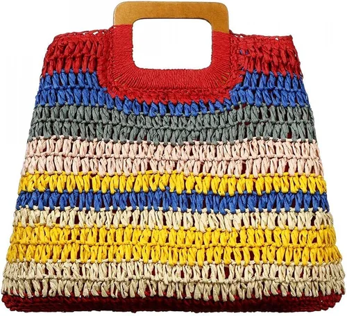 Miniatura 6 de Bolso de mano tejido colorido hecho a mano de bambú para mujer